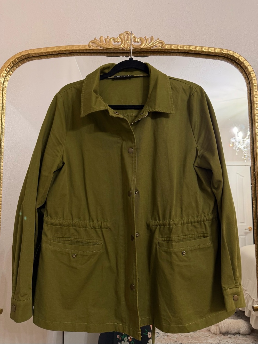 Allegra K Olive Utility Jacket with Front Pockets